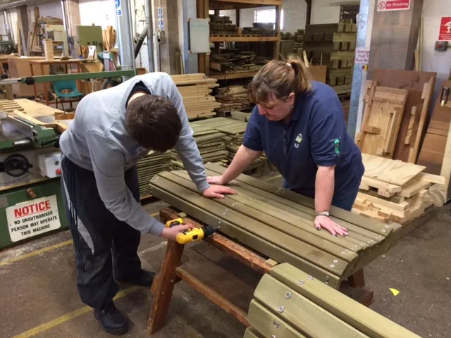 Two people working on a woodwork project